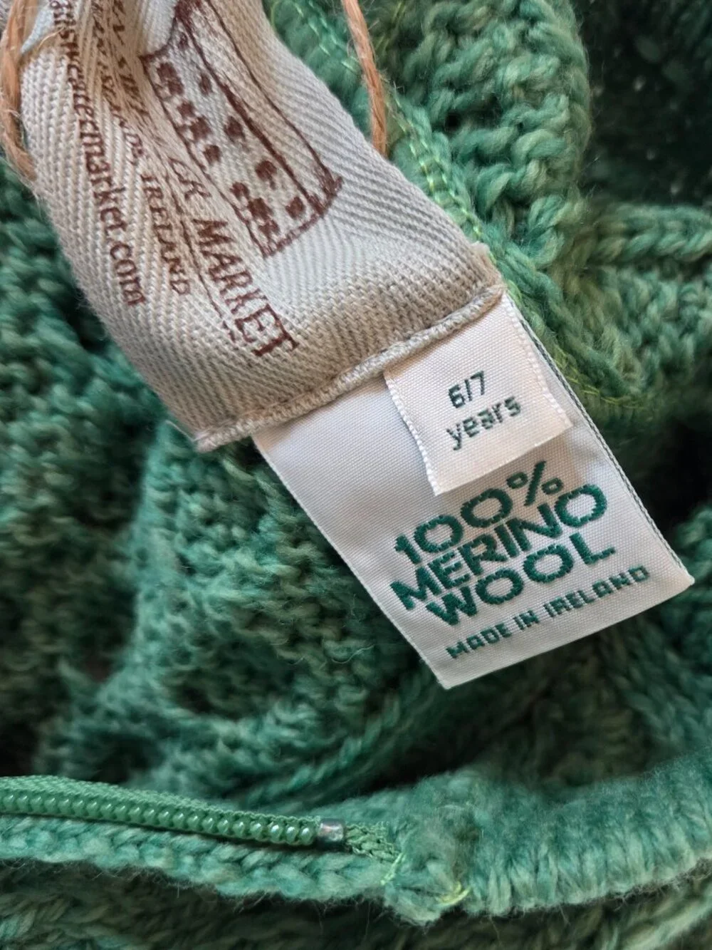 Aran Sweater Market Youth 6-7 Irish Cable Knit Merino Wool Sweater Green
